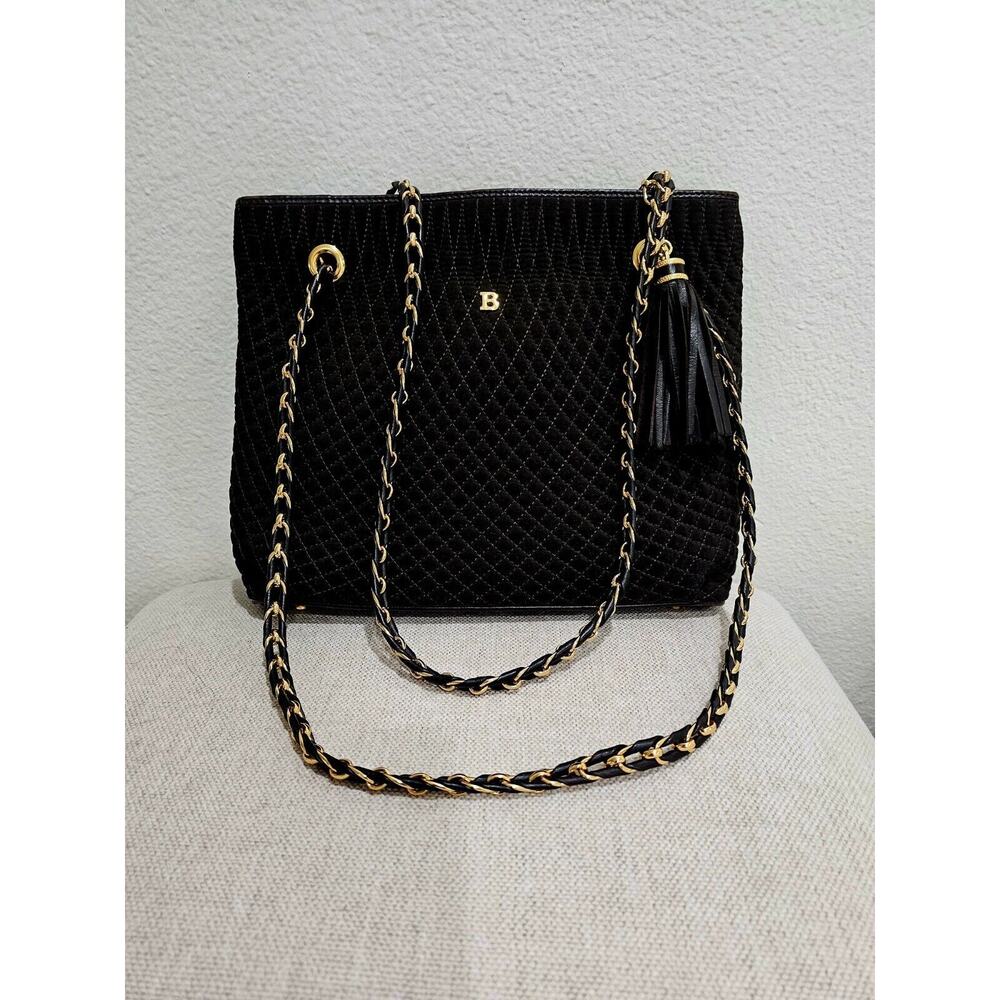 Bally Quilted Tassel Black Leather Gold Chain Shoulder Bag Authentic Switzerland